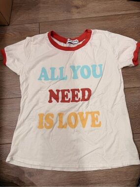 All You Need Is Love Cream Tee with Red Trim - Graphic Short Sleeve 0180